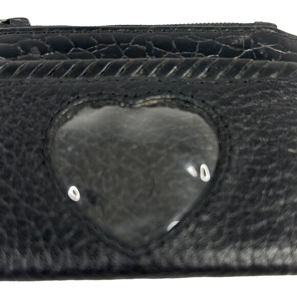 Brighton Black Leather Heart ID Coin Change Purse Credit Card Zip Top - Picture 4 of 9